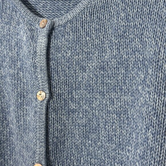 L.L. Bean Cotton Cardigan Sweater Blue Large Mother of Pearl Button EUC - Picture 2 of 9